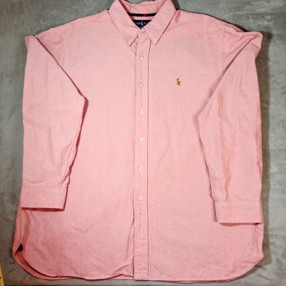 Ralph Lauren Oxford Shirt Mens XXL Classic Fit Pink Long Sleeve Button Down Polo